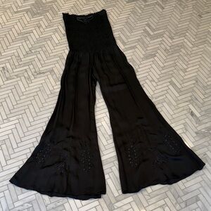 Free People Black Strapless Jumpsuit with Smocked Bodice